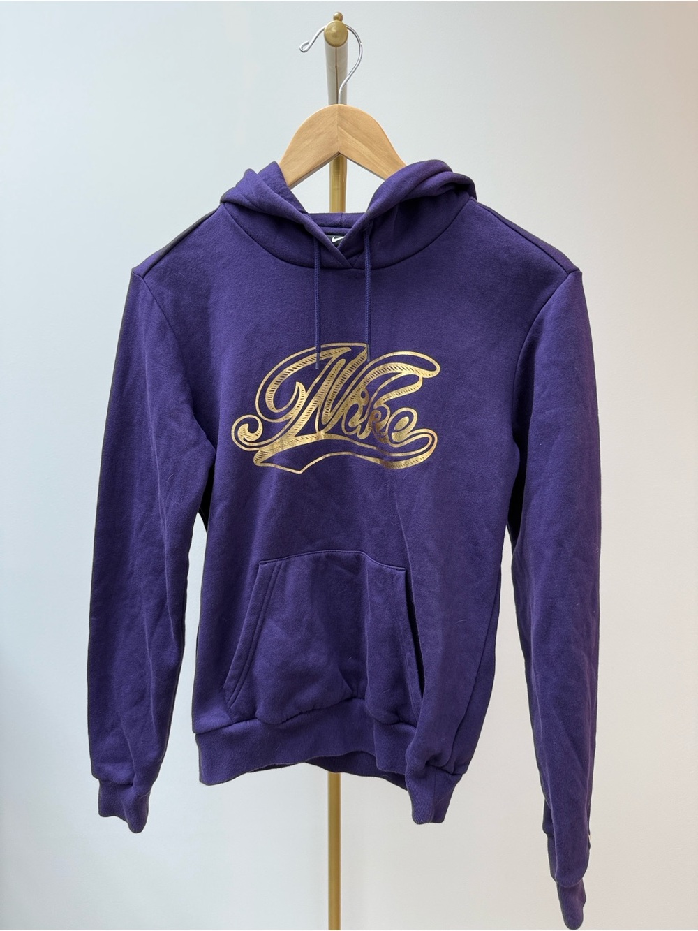 Nike Purple Crewneck Hoodie with Gold Script Logo